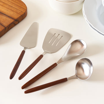 Hard Maple wood stainless steel Turner, Small Ladle, Serving Spoon, Cake/Pizza Server