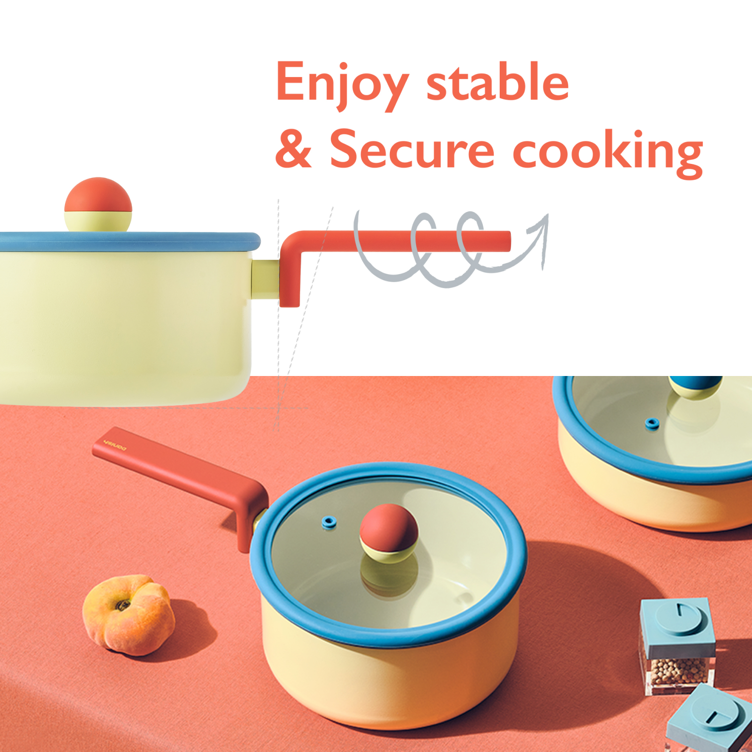 Neoflam cookware with stable handles, designed for secure and safe cooking.