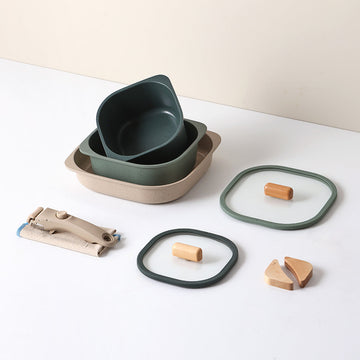 FIKA Objet Comfort 7-Piece Cookware Set, Green - 4 Pack | $170.00 Each