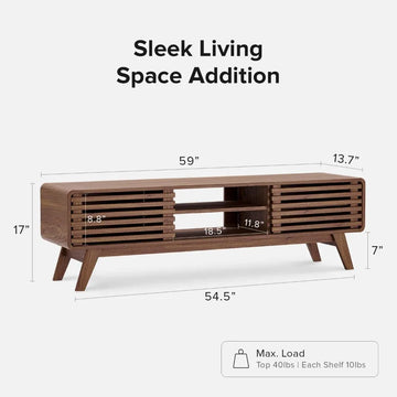 Ensley 59” Walnut TV Stand - Mid Century Modern, Fits 55-65 Inch TVs