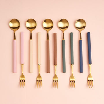 Gold Tea Spoon Fork Set (2pc)